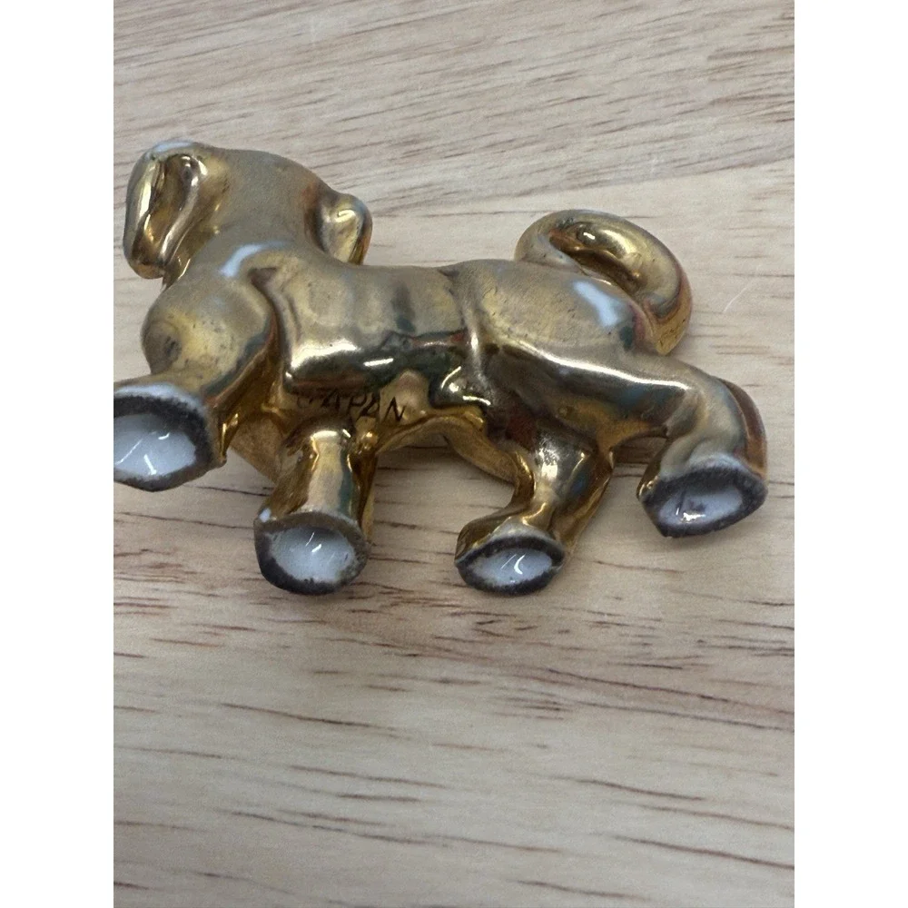 Ceramic Gold Colored‎ Dachshund Wiener Dog Miniature Figurine Japan 1950s #AA